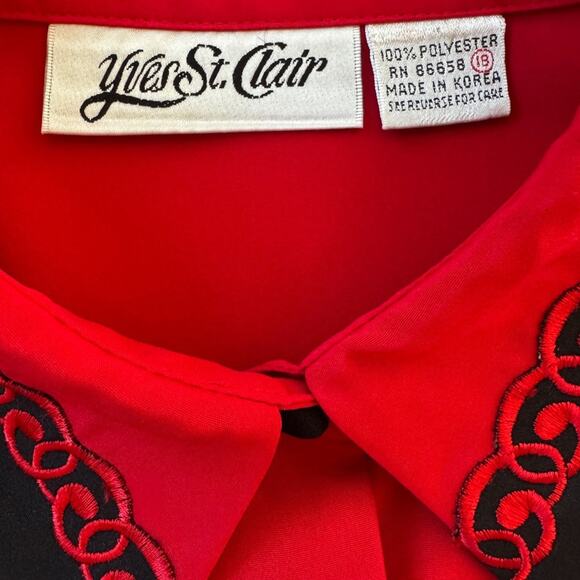 Vintage ‘90s Yves St. Clair Red & Black Collared Button Down Blouse - Picture 5 of 6